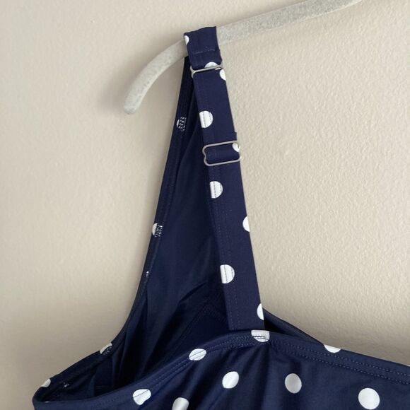 Lands End Womens Square Neck Underwire Tankini Swim Top Polka Dot Blue Size 22W - Picture 7 of 10